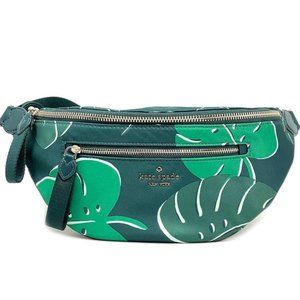 Kate Spade Chelsea Monstera Leaves Print Nylon Belt Bag Fanny Pack Green Multi